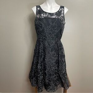 WHBM Sheer Floral Overlay Fit Flare Dress black whimsigoth fairy dark romantic